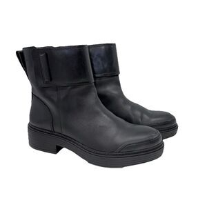 Franco Sarto Karrie Black Leather Ankle Boots Womens Block Heel Side Zip Sz 8.5